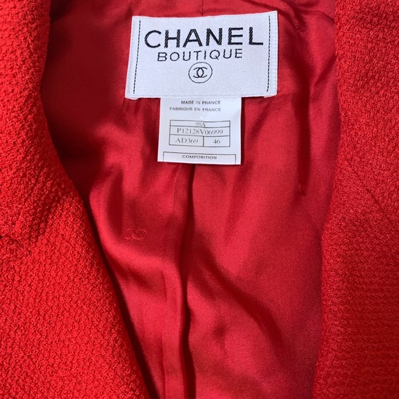 Vintage CHANEL 1998 Red Tweed 2 Piece Jacket Skirt Set Size‎ 46 - Picture 3 of 15